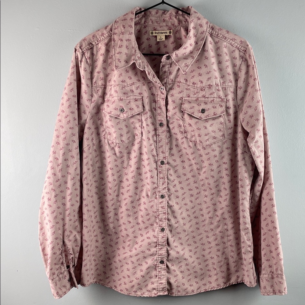 Ruff Hewn Pink Floral Button Down Shirt Size L